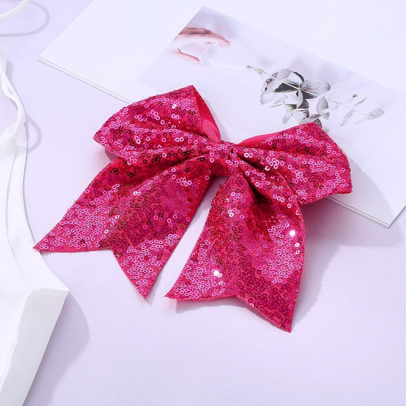 Zolyco Large Big 7 Inch Glitter Bow Clip Sequin Bling Party Hair Accessories for Women Teens Girls Kids 1 Pcs (Hot Pink) - Image 4